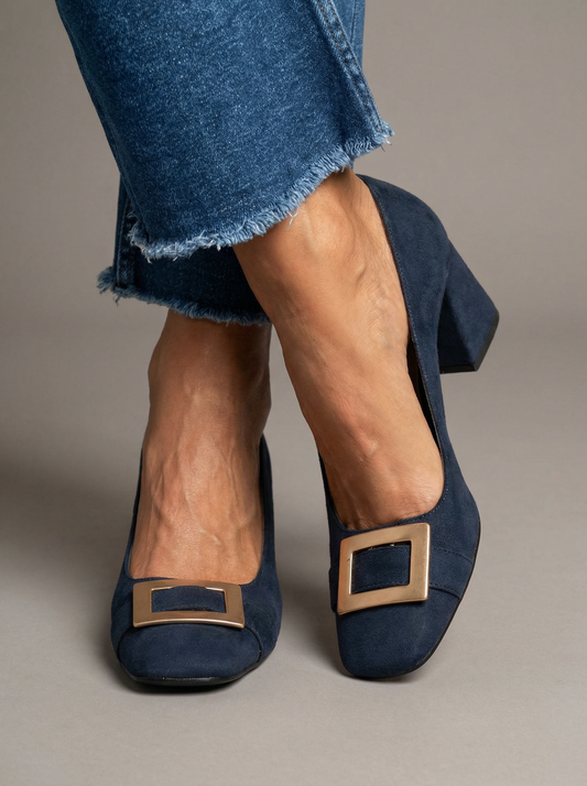 Capri Blu – tacón ancho y estable con hebilla