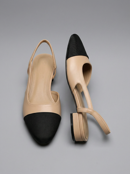VitaFeet – Slingback Bicolor con Tacón Ancho de Bloque