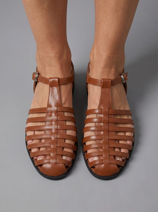 VitaFeet Roma – Sandalia Plana con Tiras Cruzadas y Hebilla