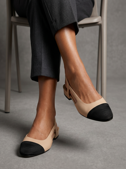 VitaFeet – Slingback Bicolor con Tacón Ancho de Bloque